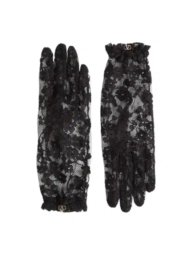 Valentino Garavani Women's VLogo Signature Lace Gloves - Black Gold - Size 6 | Thumbnail 1 Valentino Garavani Women's VLogo Signature Lace Gloves - Black Gold - Size 6 | Thumbnail 1