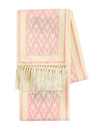Valentino Garavani Women's Toute La V Silk Bandeau Scarf - Cream Pink | Thumbnail 1 Valentino Garavani Women's Toute La V Silk Bandeau Scarf - Cream Pink | Thumbnail 1