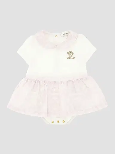 Versace Baby Girl's Ribbed Medusa Embroidery Dress - White 9 Months | Thumbnail 3 Versace Baby Girl's Ribbed Medusa Embroidery Dress - White 9 Months | Thumbnail 3