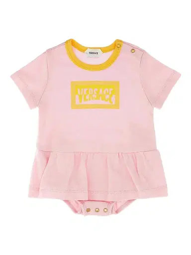 Versace Baby Girl's Logo Romper - Pink 9 Months | Thumbnail 1 Versace Baby Girl's Logo Romper - Pink 9 Months | Thumbnail 1