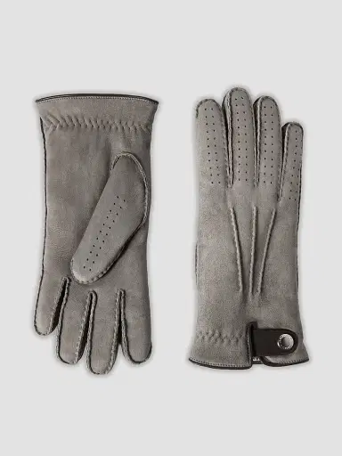 Brunello Cucinelli Men's Suede Shearling Gloves - Medium Grey | Thumbnail 2 Brunello Cucinelli Men's Suede Shearling Gloves - Medium Grey | Thumbnail 2