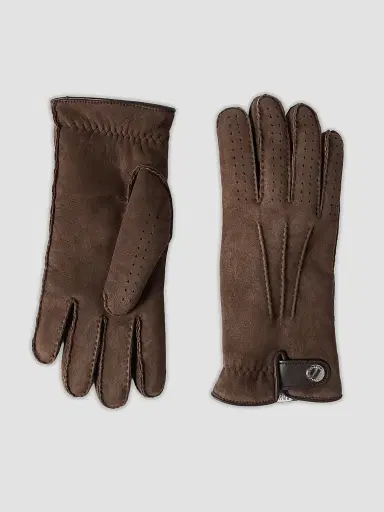 Brunello Cucinelli Men's Suede Shearling Gloves - Rust Brown | Thumbnail 2 Brunello Cucinelli Men's Suede Shearling Gloves - Rust Brown | Thumbnail 2