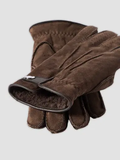 Brunello Cucinelli Men's Suede Shearling Gloves - Rust Brown | Thumbnail 3 Brunello Cucinelli Men's Suede Shearling Gloves - Rust Brown | Thumbnail 3