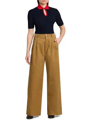 Jil Sander Women's Cotton Crease-Front Wide-Leg Trousers - Meadow | Thumbnail 2 Jil Sander Women's Cotton Crease-Front Wide-Leg Trousers - Meadow | Thumbnail 2