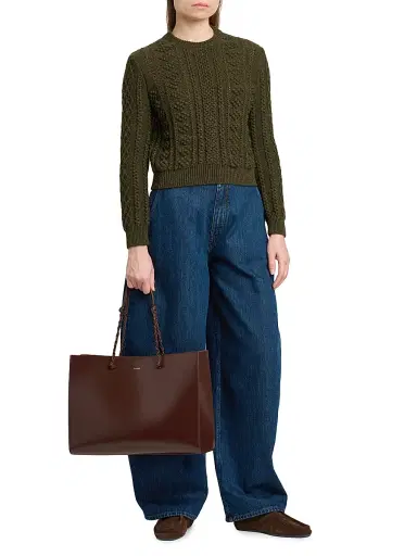 Jil Sander Women's Tangle East-West Leather Shopper Tote Bag - Dark Earth | Thumbnail 2 Jil Sander Women's Tangle East-West Leather Shopper Tote Bag - Dark Earth | Thumbnail 2