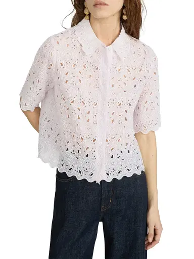 Frame Women's Paisley Eyelet Crop Shirt - Bubble Gum | Thumbnail 4 Frame Women's Paisley Eyelet Crop Shirt - Bubble Gum | Thumbnail 4