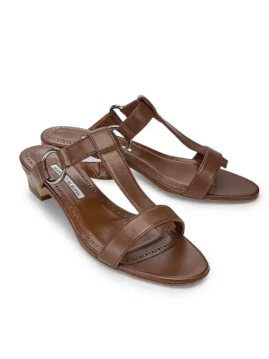 Manolo Blahnik Women's Miona Leather T-Bar Sandals - Dark Brown | Thumbnail 2 Manolo Blahnik Women's Miona Leather T-Bar Sandals - Dark Brown | Thumbnail 2