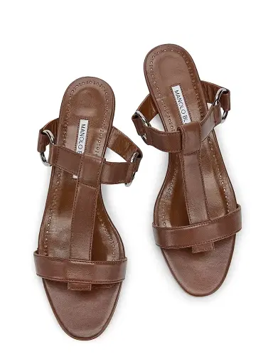 Manolo Blahnik Women's Miona Leather T-Bar Sandals - Dark Brown | Thumbnail 4 Manolo Blahnik Women's Miona Leather T-Bar Sandals - Dark Brown | Thumbnail 4