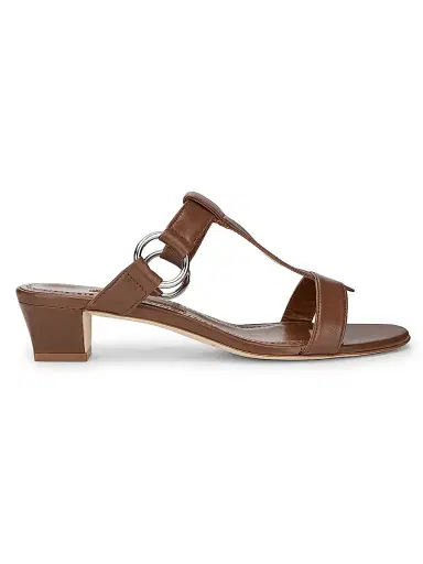 Manolo Blahnik Women's Miona Leather T-Bar Sandals - Dark Brown | Thumbnail 1 Manolo Blahnik Women's Miona Leather T-Bar Sandals - Dark Brown | Thumbnail 1