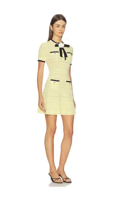Self-Portrait Yellow Pointelle Knit Mini Dress | Thumbnail 2 Self-Portrait Yellow Pointelle Knit Mini Dress | Thumbnail 2