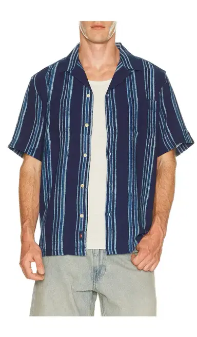 Faherty Short Sleeve Indigo Camp Shirt | Thumbnail 1 Faherty Short Sleeve Indigo Camp Shirt | Thumbnail 1