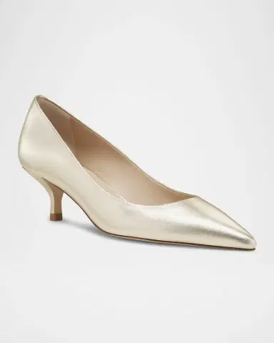 Stuart Weitzman Stuart Metallic Leather Kitten-Heel Pumps | Thumbnail 2 Stuart Weitzman Stuart Metallic Leather Kitten-Heel Pumps | Thumbnail 2