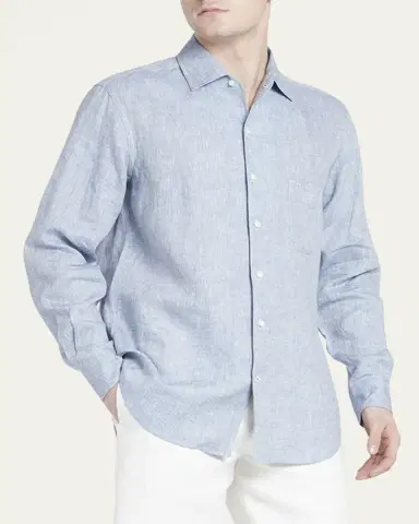 Loro Piana Men's Andre Long-Sleeve Linen Shirt | Thumbnail 18 Loro Piana Men's Andre Long-Sleeve Linen Shirt | Thumbnail 18