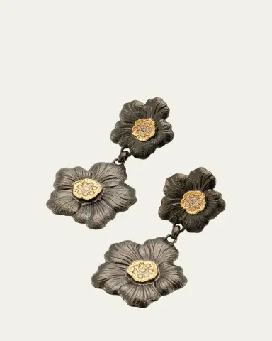 Buccellati Blossom Gardenia Burnished Silver, Gold, Brown Diamond Drop Earrings | Thumbnail 2 Buccellati Blossom Gardenia Burnished Silver, Gold, Brown Diamond Drop Earrings | Thumbnail 2