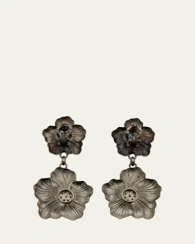 Buccellati Blossom Gardenia Burnished Silver, Gold, Brown Diamond Drop Earrings | Thumbnail 3 Buccellati Blossom Gardenia Burnished Silver, Gold, Brown Diamond Drop Earrings | Thumbnail 3