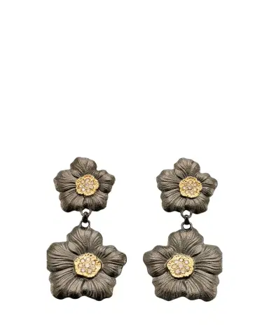 Buccellati Blossom Gardenia Burnished Silver, Gold, Brown Diamond Drop Earrings | Thumbnail 1 Buccellati Blossom Gardenia Burnished Silver, Gold, Brown Diamond Drop Earrings | Thumbnail 1