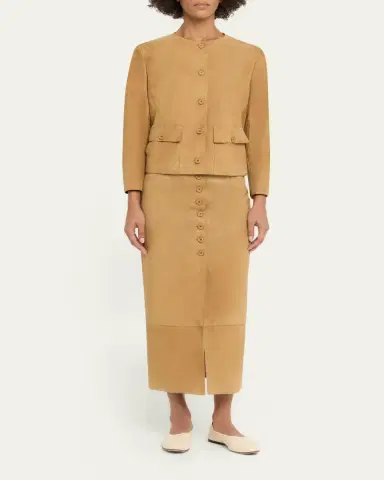 Akris Suede Button-Front Midi Skirt | Thumbnail 2 Akris Suede Button-Front Midi Skirt | Thumbnail 2