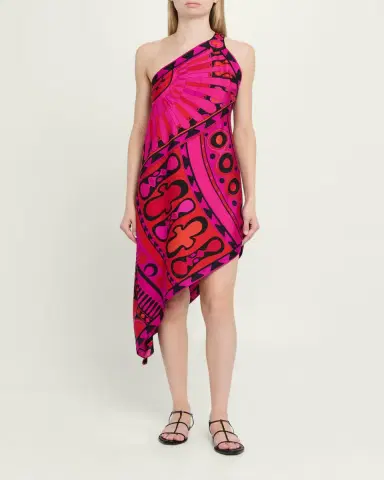 Pucci One-Shoulder Soleil-Print Silk Twill Asymmetric Mini Dress | Thumbnail 2 Pucci One-Shoulder Soleil-Print Silk Twill Asymmetric Mini Dress | Thumbnail 2