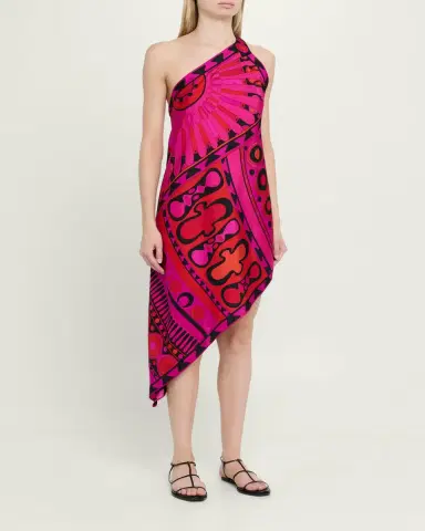 Pucci One-Shoulder Soleil-Print Silk Twill Asymmetric Mini Dress | Thumbnail 4 Pucci One-Shoulder Soleil-Print Silk Twill Asymmetric Mini Dress | Thumbnail 4