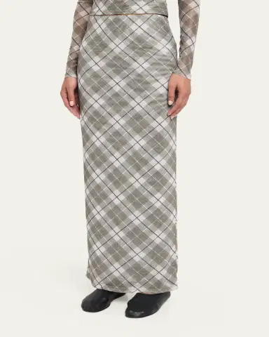 Ronny Kobo Azana Plaid-Print Mesh Maxi Skirt | Thumbnail 4 Ronny Kobo Azana Plaid-Print Mesh Maxi Skirt | Thumbnail 4
