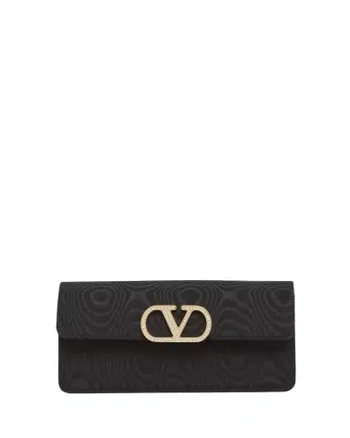 Valentino Garavani Crystal VLogo Moire Clutch Bag | Thumbnail 1 Valentino Garavani Crystal VLogo Moire Clutch Bag | Thumbnail 1