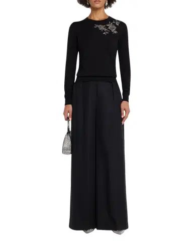 Carolina Herrera Flower Beaded Silk-Cotton Crewneck Sweater | Thumbnail 1 Carolina Herrera Flower Beaded Silk-Cotton Crewneck Sweater | Thumbnail 1