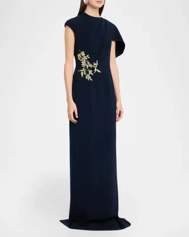 Rickie Freeman for Teri Jon Floral-Embroidered Asymmetric Capelet Gown | Thumbnail 4 Rickie Freeman for Teri Jon Floral-Embroidered Asymmetric Capelet Gown | Thumbnail 4