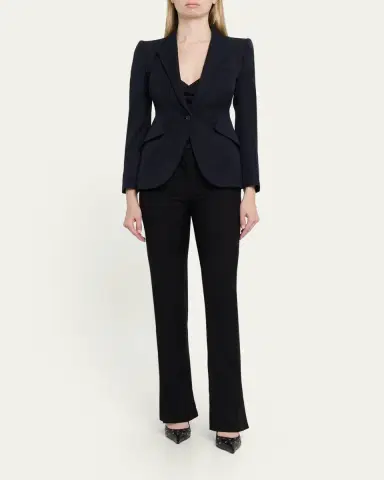 Alexander McQueen Peaked Shoulder Crepe Single-Button Jacket | Thumbnail 2 Alexander McQueen Peaked Shoulder Crepe Single-Button Jacket | Thumbnail 2