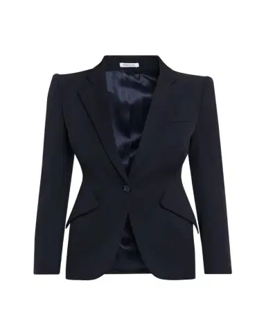 Alexander McQueen Peaked Shoulder Crepe Single-Button Jacket | Thumbnail 1 Alexander McQueen Peaked Shoulder Crepe Single-Button Jacket | Thumbnail 1