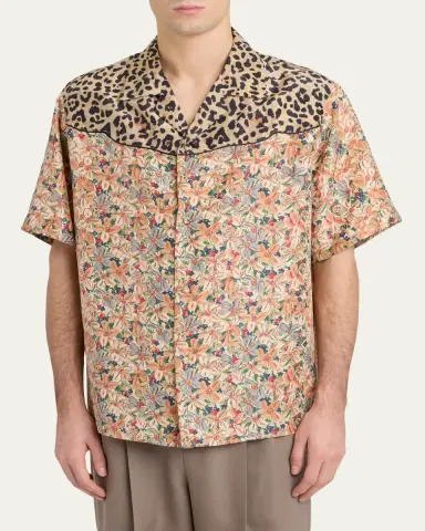 Valentino Garavani Men's Leopard Floral Silk Camp Shirt | Thumbnail 4 Valentino Garavani Men's Leopard Floral Silk Camp Shirt | Thumbnail 4