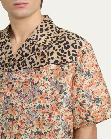 Valentino Garavani Men's Leopard Floral Silk Camp Shirt | Thumbnail 5 Valentino Garavani Men's Leopard Floral Silk Camp Shirt | Thumbnail 5