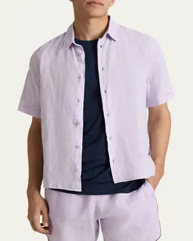 Vilebrequin Men's Short-Sleeve Button-Down Linen Shirt | Thumbnail 3 Vilebrequin Men's Short-Sleeve Button-Down Linen Shirt | Thumbnail 3