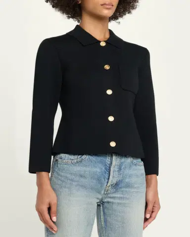 Saint Laurent Wool Button-Front Polo Cardigan | Thumbnail 4 Saint Laurent Wool Button-Front Polo Cardigan | Thumbnail 4