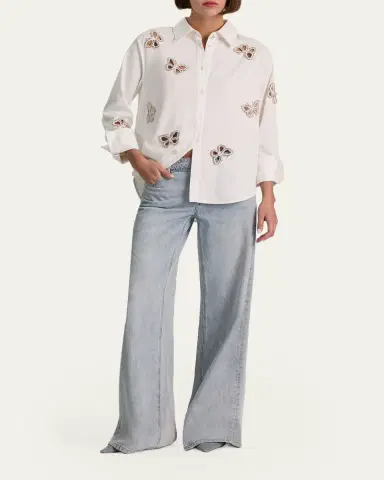 ALICE + OLIVIA Finely Embellished Cutout Button-Front Shirt | Thumbnail 2 ALICE + OLIVIA Finely Embellished Cutout Button-Front Shirt | Thumbnail 2
