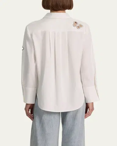 ALICE + OLIVIA Finely Embellished Cutout Button-Front Shirt | Thumbnail 3 ALICE + OLIVIA Finely Embellished Cutout Button-Front Shirt | Thumbnail 3