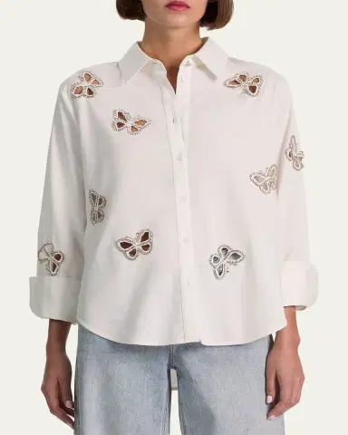 ALICE + OLIVIA Finely Embellished Cutout Button-Front Shirt | Thumbnail 4 ALICE + OLIVIA Finely Embellished Cutout Button-Front Shirt | Thumbnail 4