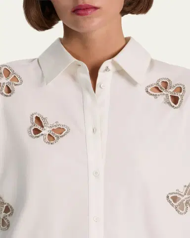 ALICE + OLIVIA Finely Embellished Cutout Button-Front Shirt | Thumbnail 5 ALICE + OLIVIA Finely Embellished Cutout Button-Front Shirt | Thumbnail 5