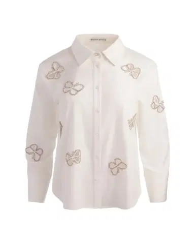 ALICE + OLIVIA Finely Embellished Cutout Button-Front Shirt | Thumbnail 1 ALICE + OLIVIA Finely Embellished Cutout Button-Front Shirt | Thumbnail 1