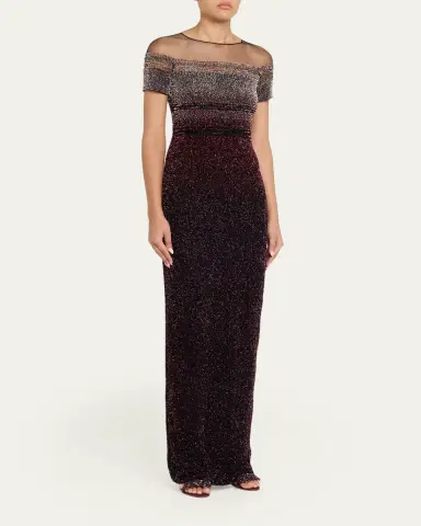 PAMELLA ROLAND Short-Sleeve Signature Sequined Column Gown | Thumbnail 4 PAMELLA ROLAND Short-Sleeve Signature Sequined Column Gown | Thumbnail 4