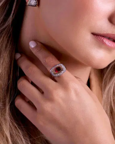Mason and Books 14K Large Floret Ring with East-West Rubellite and Diamonds, Size | Thumbnail 2 Mason and Books 14K Large Floret Ring with East-West Rubellite and Diamonds, Size | Thumbnail 2