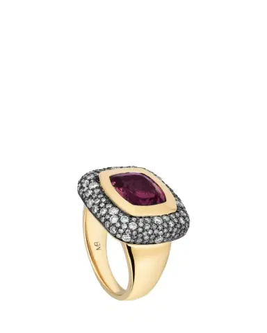 Mason and Books 14K Large Floret Ring with East-West Rubellite and Diamonds, Size | Thumbnail 1 Mason and Books 14K Large Floret Ring with East-West Rubellite and Diamonds, Size | Thumbnail 1