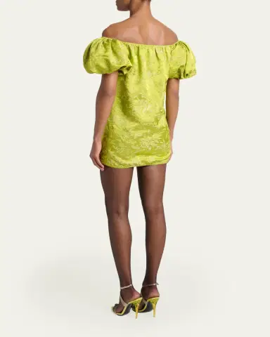 Saint Laurent Duchesse Satin Brocade Puff-Sleeve Mini Dress | Thumbnail 3 Saint Laurent Duchesse Satin Brocade Puff-Sleeve Mini Dress | Thumbnail 3
