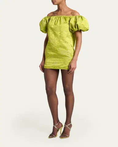 Saint Laurent Duchesse Satin Brocade Puff-Sleeve Mini Dress | Thumbnail 4 Saint Laurent Duchesse Satin Brocade Puff-Sleeve Mini Dress | Thumbnail 4