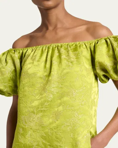 Saint Laurent Duchesse Satin Brocade Puff-Sleeve Mini Dress | Thumbnail 5 Saint Laurent Duchesse Satin Brocade Puff-Sleeve Mini Dress | Thumbnail 5