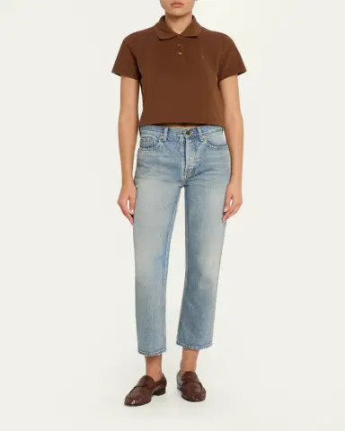 Saint Laurent YSL Cotton Pique Crop Polo Shirt | Thumbnail 2 Saint Laurent YSL Cotton Pique Crop Polo Shirt | Thumbnail 2