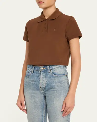 Saint Laurent YSL Cotton Pique Crop Polo Shirt | Thumbnail 4 Saint Laurent YSL Cotton Pique Crop Polo Shirt | Thumbnail 4