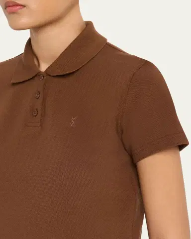 Saint Laurent YSL Cotton Pique Crop Polo Shirt | Thumbnail 5 Saint Laurent YSL Cotton Pique Crop Polo Shirt | Thumbnail 5