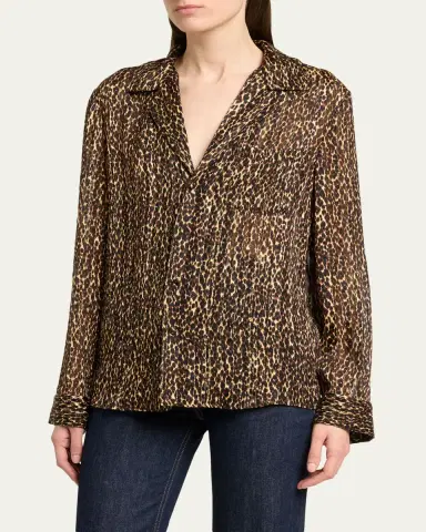Saint Laurent Leopard-Print Pajama Blouse | Thumbnail 3 Saint Laurent Leopard-Print Pajama Blouse | Thumbnail 3