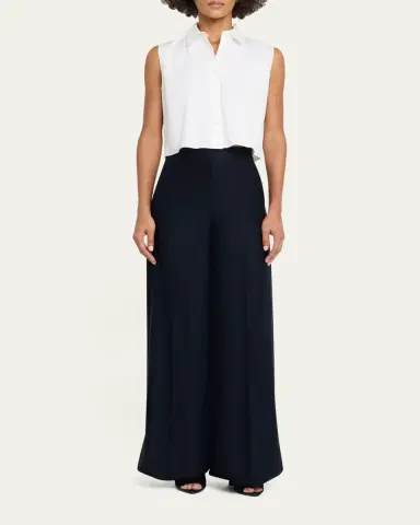 Max Mara High-Rise Wool Pique Jersey Wide-Leg Pants | Thumbnail 2 Max Mara High-Rise Wool Pique Jersey Wide-Leg Pants | Thumbnail 2