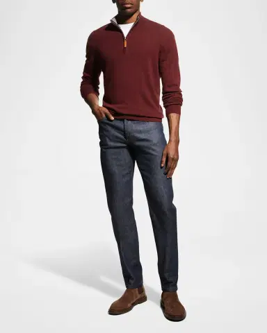 Neiman Marcus Men's Wool-Cashmere 1/4-Zip Sweater | Thumbnail 2 Neiman Marcus Men's Wool-Cashmere 1/4-Zip Sweater | Thumbnail 2